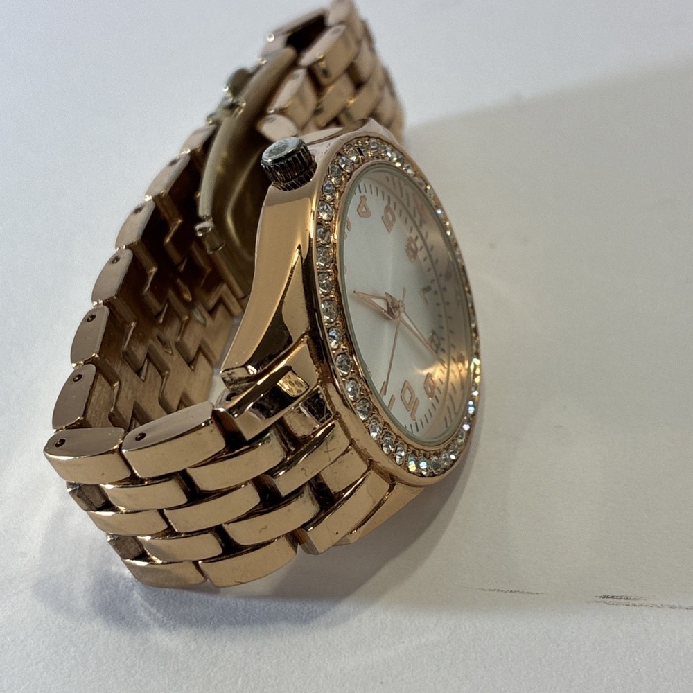 Watch Round Rose Gold Tone Link Bracelet New Battery Japan Runs Lady's Stylish - Picture 8 of 12
